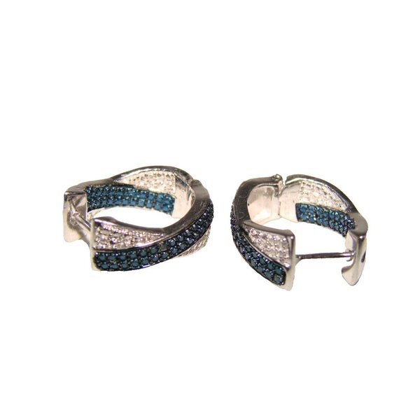 NEW Karis STS Womens Hoop Earrings Blue and Clear Rhinestones Silver Tone Pierce - Picture 2 of 11